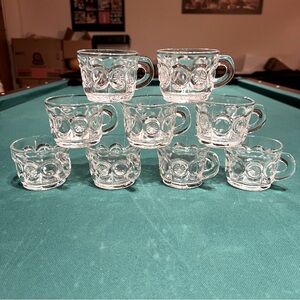 Glass punch Bowl Cups, mid century modern design, 9pc